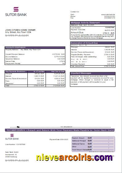 Germany Sutor Bank mortgage statement